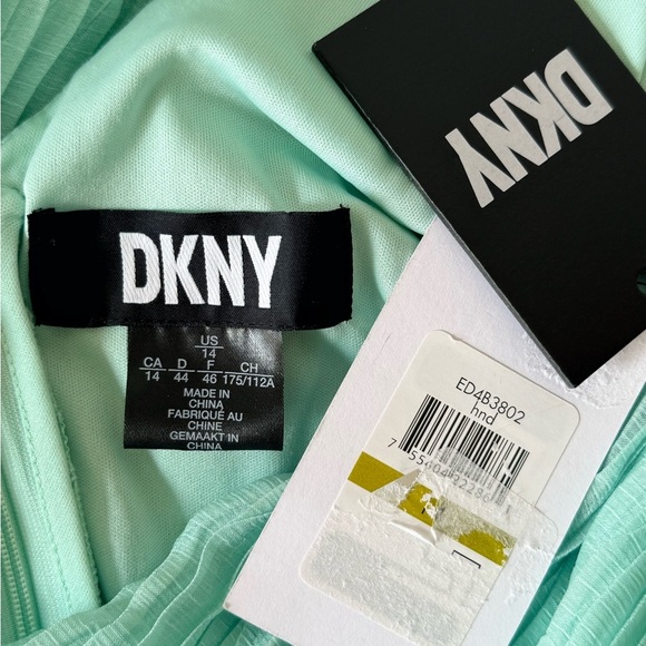 DKNY Mint Green Pleated Wrap High Low Chiffon Belted Dress Women Size 14 Party - Picture 6 of 13